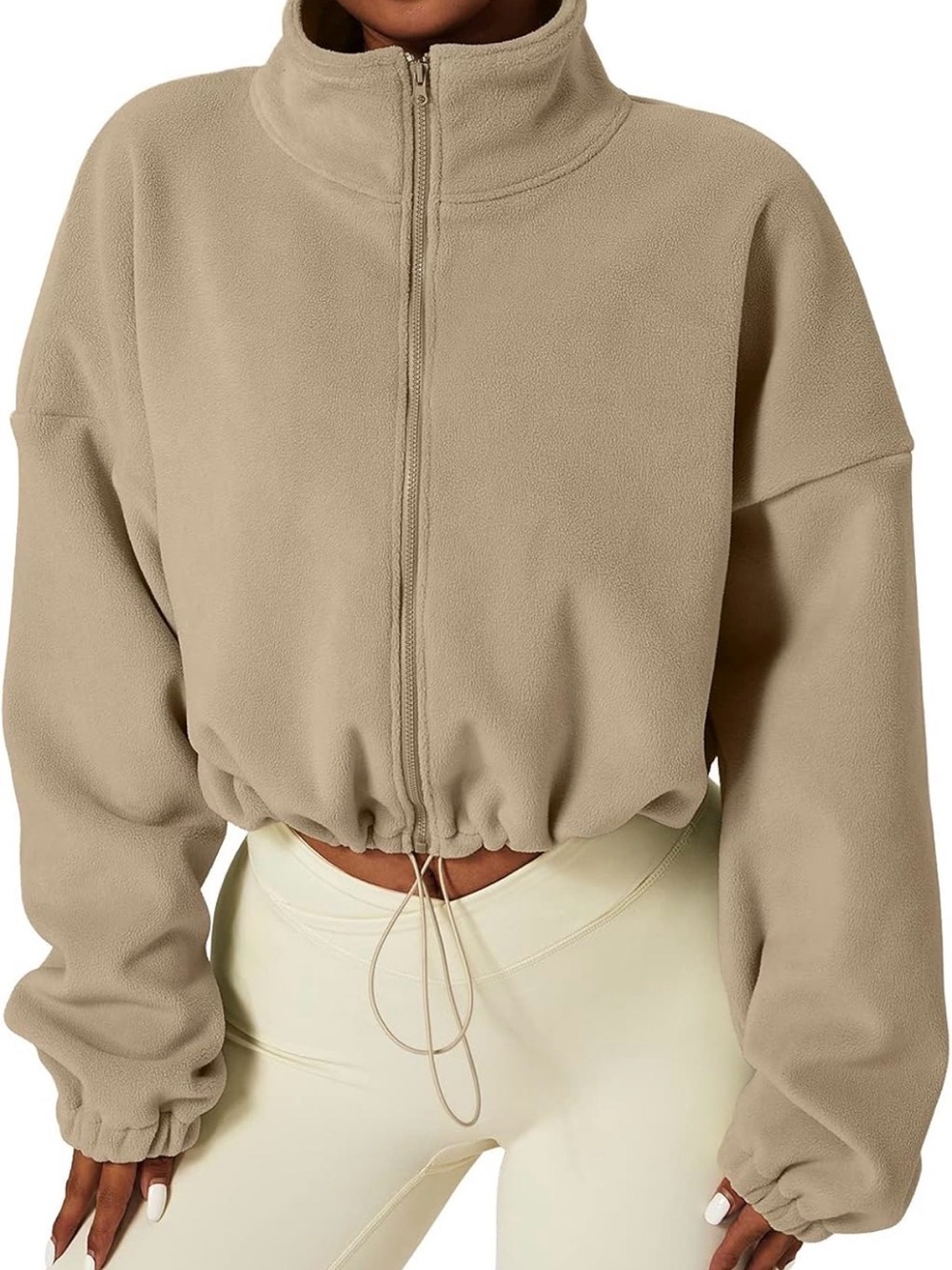 Cozy Cropped Fleece Funnel Neck Jacket - Camel